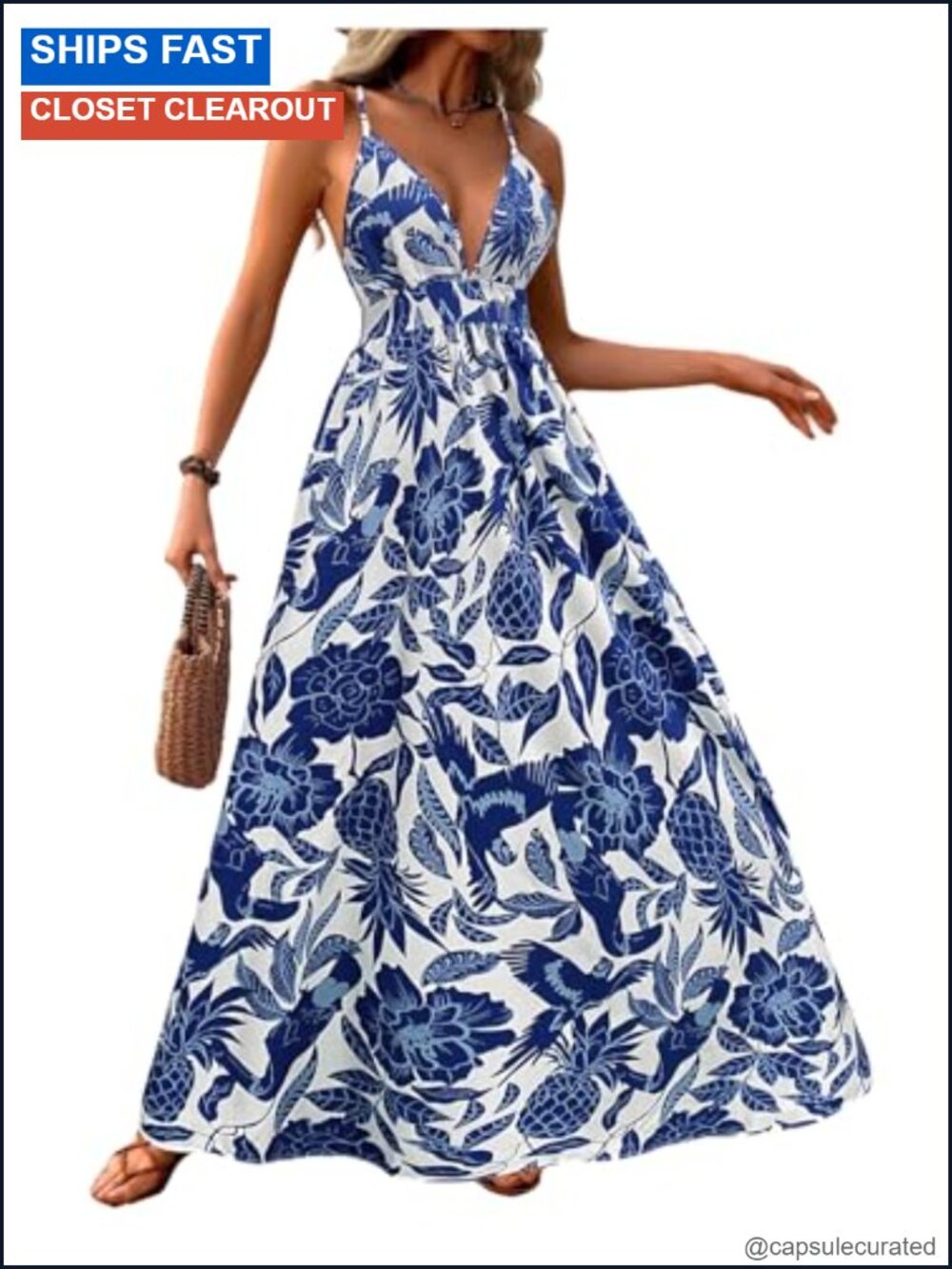 Women's Floral Boho Backless Maxi Dress Spaghetti Strap Wedding Guest Summer